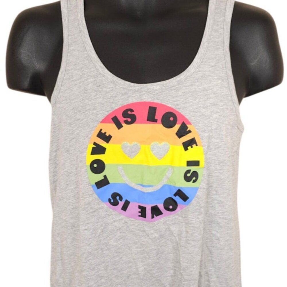 Love Is Love Tank Top Womens Size Medium Gray Pride LGBTQ+ Rainbow